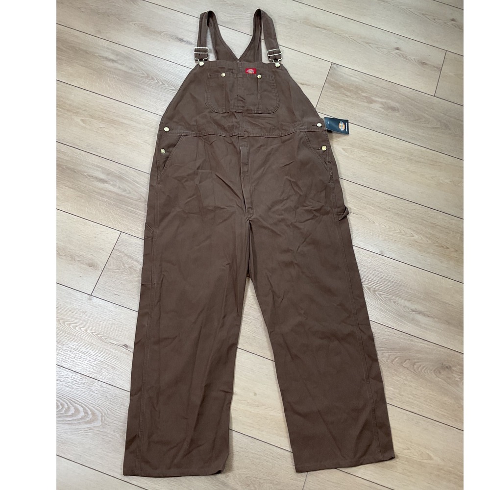 Dickies‎ Mens Duck Bib Overalls Brown Cotton Canvas Workwear DB100RTB 46x30 NEW